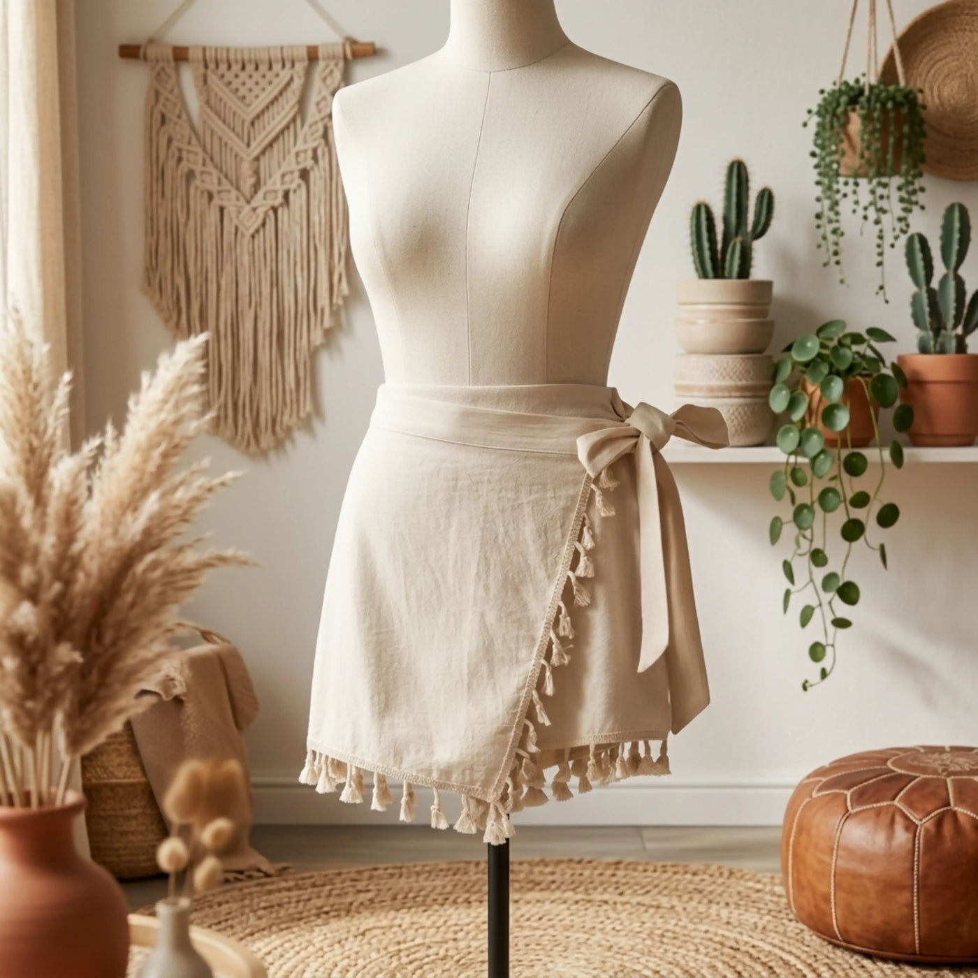 Close-up of the Women’s Tassel Trim Wrap Knot Side Mini Skort showing the wrap knot and decorative tassel trim.