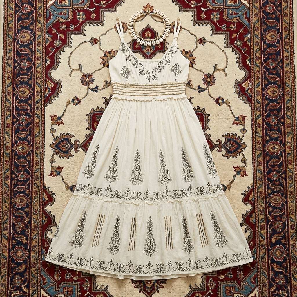 Front view of the 100% Cotton Pearl Accented Floral Midi Dress showing the button-front design and pearl accents.