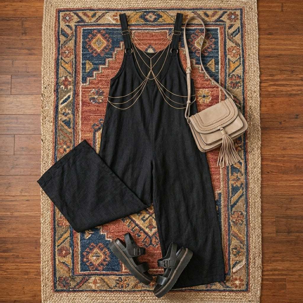 Women’s Front Cut Out Smocked Back Sleeveless Wide Leg Jumpsuit – Cotton Casual Jumpsuit