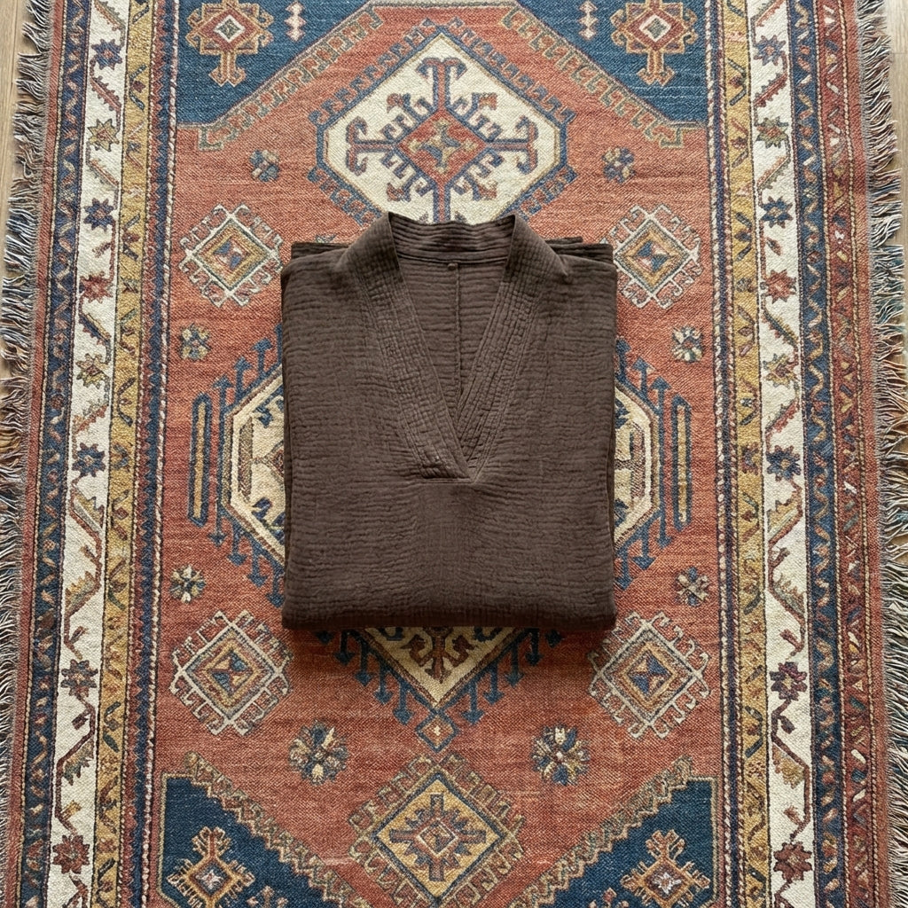 Organic cotton gauze home dress, lightweight and breathable, designed for all-day comfort and gentle on sensitive skin.