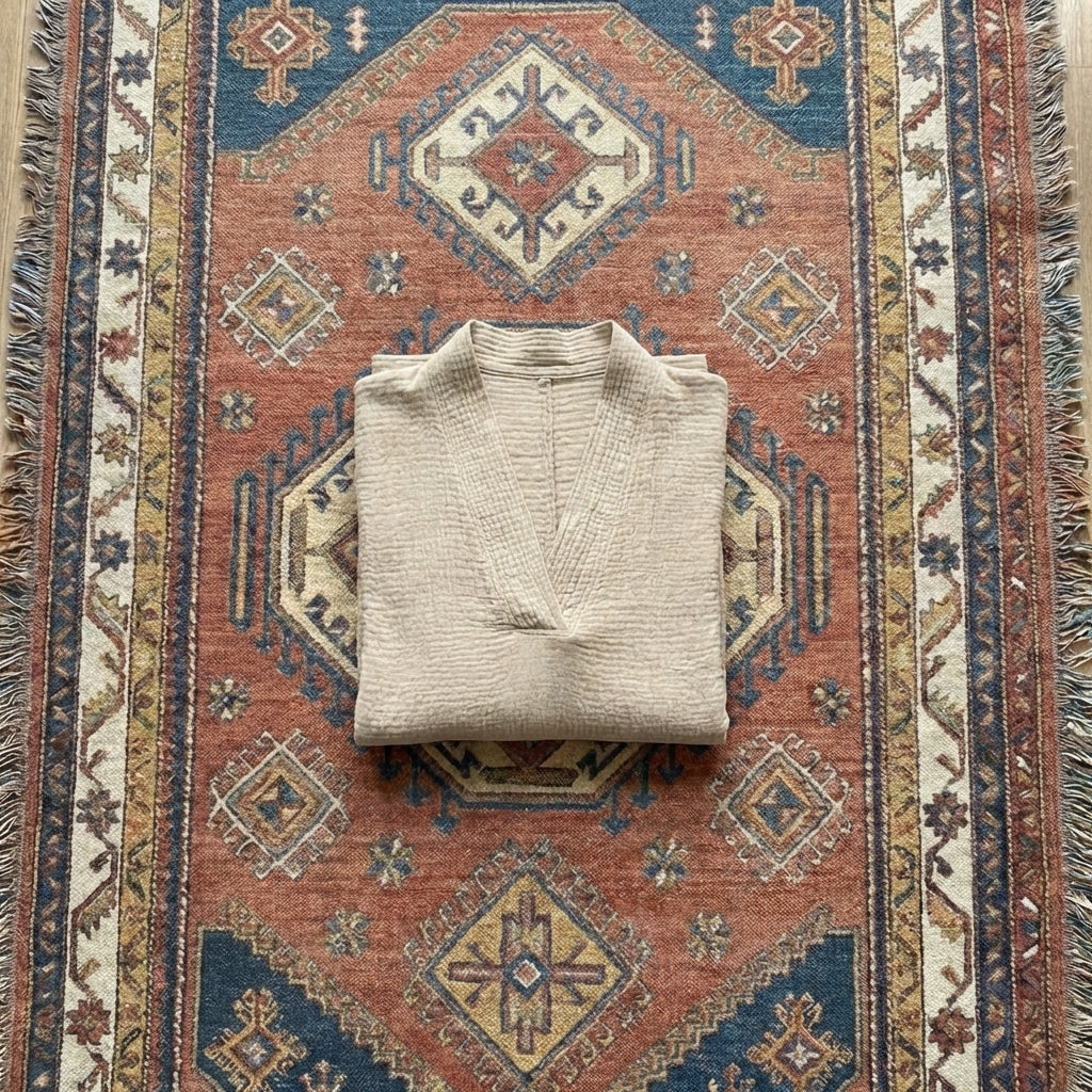 Organic cotton gauze home dress, lightweight and breathable, designed for all-day comfort and gentle on sensitive skin.