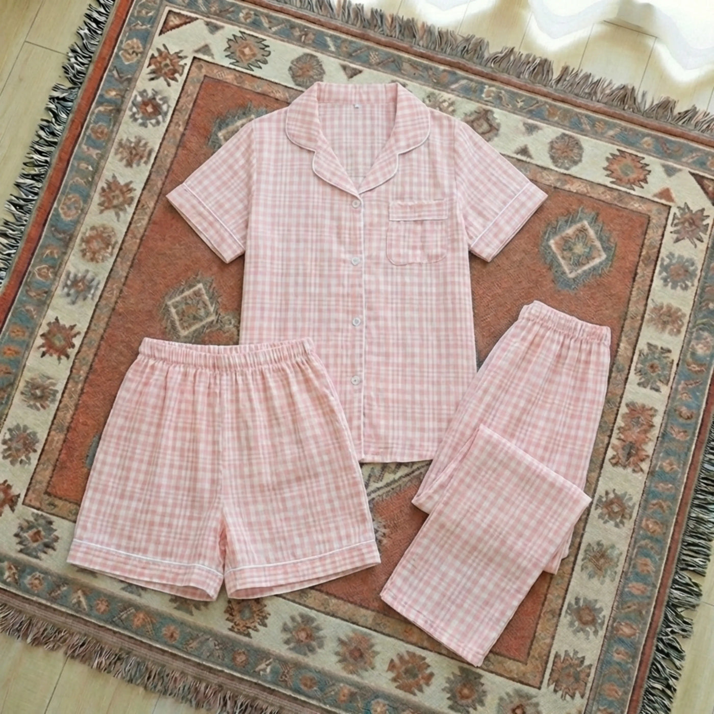 Women’s Three-Piece Cotton Gauze Pajama Set