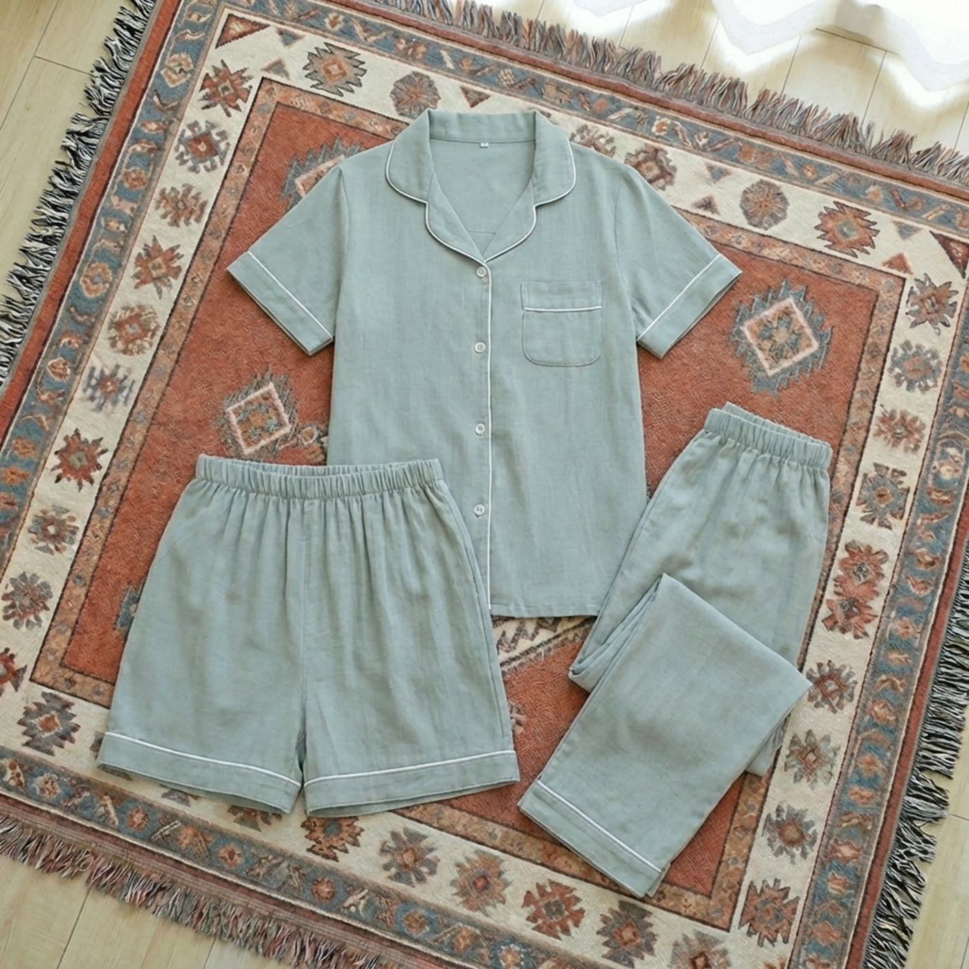 Women’s Three-Piece Cotton Gauze Pajama Set